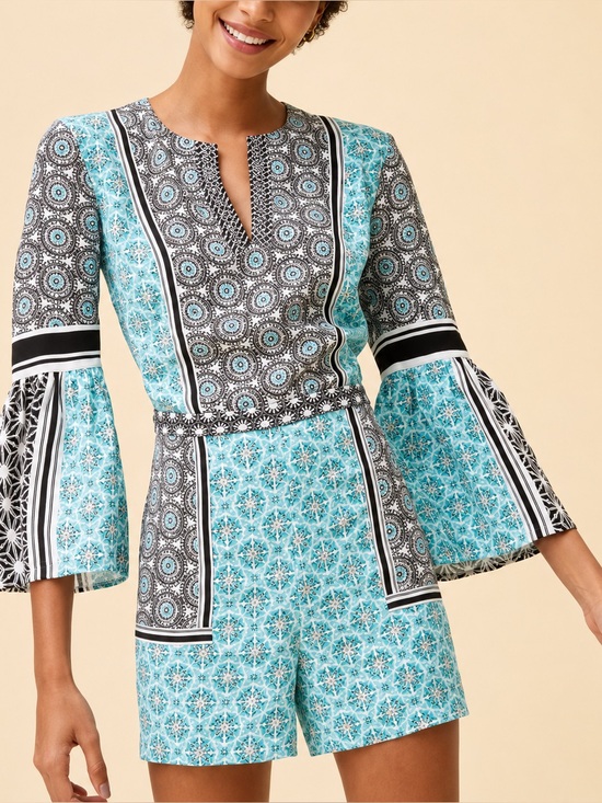LOFT Pants - Loft Sand Dollar Bell Sleeve‎ Romper In Radiant Teal